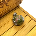 Natural ruby zoisite sphere pendant in silver dragon claw setting with ethnic style - 19x28mm / Unakite
