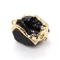 Irregular raw black stone pendant with gold plated edges and double connector loops - 13x20-17x25mm / No. 4 Black Crystal