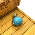 Polished round turquoise stone ball pendant with a silver-colored metal claw clasp - 19x28mm / Blue Turquoise