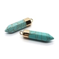 Paar zeshoekige turquoise hangers met gepolijste vergulde metalen uiteinden - Blauw Turkoois