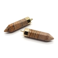 Zeshoekige prisma hanger van natuursteen met vergulde metalen connector bovenop - 8x25mm / Landschapsjaspis