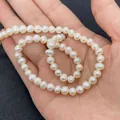 Tira de perlas de agua dulce blancas redondas de 7-8mm para joyas DIY y collares - Grado A / 2-3mm 8g