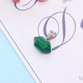 Hexagonal green striped gemstone pendant with silver metal bail on a decorative card - 12x17mm / Malachite