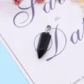 Hexagonal black sandstone pillar pendant with silver clasp on decorative card - 9x28mm / Black Agate