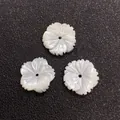 Three white natural shell flower charms with center holes for DIY jewelry making - Wavy Petal Style (Style 6 10mm)