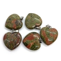 Polished heart-shaped unakite stone pendants with silver-tone bails for DIY jewelry - 20mm 4g / Unakite