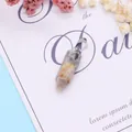 Hexagonal column natural stone pendant with orange marble patterns and silver clasp - 9x28mm / Marbled Natural Stone (No. 17)