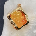 Cube shaped natural orange stone pendant with gold hammered frame and bail attachment - 18mm / No. 2 (Amber Orange)