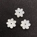 Three white natural shell flower beads in pearlescent white for DIY jewelry making - Rounded Flower Style (Style 12 10mm)