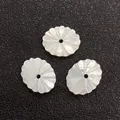 Three white natural shell flower petals with iridescent luster for DIY jewelry making - Radial Disk Flower Style (Style 13 10mm)