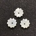 Three white carved shell flower beads for DIY jewelry making with pearl luster - Six-petal Flower Style (Style 16 10mm)