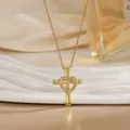Collier avec pendentif croix doré exquis et cœur serti de diamants pour femme élégante - Croix Zirconia Coeur Ajouré (XL01906)