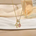 Gold titanium steel necklace with pink teardrop stone and zircon saturn pendant - Saturn Pink Stone Style (XL01821)