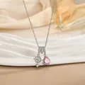 Minimalist silver chain necklace featuring a pink drop zircon and starry planet pendant - Silver Saturn Pink Stone Style (XL01821G)