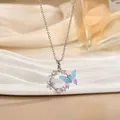 Elegante collana con farfalla e perla e ciondolo in zircone colorato su catena argento - Stile Corona Farfalla Argento (XL01827G)
