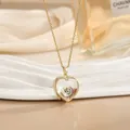 Vintage 18k gold heart locket necklace with transparent window and colorful floating stones - Heart Blue Heart Floating Rhinestones (XL01794A)
