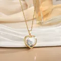 Retro 18k gold heart locket necklace with colorful floating crystals inside a clear pendant - Heart Rainbow Floating Rhinestones (XL01794)