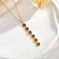 Detail of elegant gold chain with six vertically arranged dark red floral pendants - Six Dark Red Enamel Flower Style (XL01931)