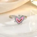 Detail of enamel heart ring featuring grey and pink gradients and sparkling zircons - Silver Heart Gray Pink Gradient Style (JZ0428G)