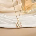 Elegante gouden bloemenketting met roze bloembladen en kleine diamanten voor moeder en kind - Goud Vijfblads Roze Bloem Stijl (XL01816)