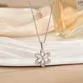 Zilveren bloemenketting met roze emaille bloemblaadjes en fijne zirkonia voor dames - Zilver Zesblads Roze Bloem Stijl (XL01816G)
