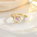 Detail of golden heart ring with purple butterfly wing, white pearl and sparkling diamond - Heart Frame Butterfly Artificial Pearl Style (JZ0429)