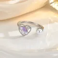 Macro shot of silver open ring featuring a purple enamel butterfly and a white pearl - Silver Heart Purple Butterfly Artificial Pearl Style (JZ0429G)