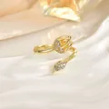 Close-up of golden tulip ring with yellow teardrop gemstone and white zircon petals - Yellow Teardrop Stone Style (JZ0470E)