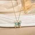 Elegante gouden vlinderketting met lichtblauwe edelstenen en fijne diamantaccenten - Gouden Lichtblauwe Vlinder Stijl (XL01817A)