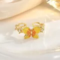 Macro detail of enamel butterfly open ring with yellow and orange wings and zircons - Butterfly Yellow Orange Enamel Style (JZ0430)