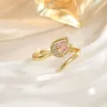 Elegant gold tulip open ring with pink cat eye stone and crystal accents for women - Pink Tulip Style (JZ0471)