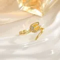 Close-up of golden tulip ring with yellow teardrop stone and sparkling crystal accents - Yellow Tulip Style (JZ0471B)