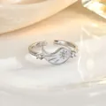 Detailed close-up of adjustable silver ring with white enamel inlay and sunburst stone - Silver White Base Sunburst Style (JZ0432G)