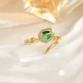 Macro detail of tulip flower ring with green stone and gold-plated adjustable band - Dark Green Tulip Style (JZ0471F)