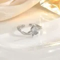 Detail view of silver butterfly ring with white enamel and micro-set zircon accents - Silver Butterfly Shell Style (JZ0433G)