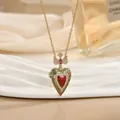 Vintage Herz-Medaillon Halskette mit rotem Edelstein und Kronenmotiv auf Goldkette - Krone Roter Stein Herz Stil (XL01852)