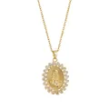 Gouden Maagd Maria ketting met zirkonia hanger aan een minimalistische stalen ketting - Duidelijke Zirconia Stijl (XL02209)