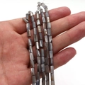 Cylindrical gray freshwater shell beads with natural iridescent luster for jewelry making - 4x8mm / No.4 Gray