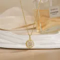 Rotating gold flower necklace with sparkling zircon crystals and delicate O-chain - Snowflake Radiating Star Style (XL02189)