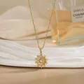 Elegant gold spinning flower necklace with marquise and round zircon inlays - Marquise and Round Zirconia Style (XL02193)