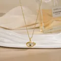 Gold finish rotatable evil eye flower necklace with sparkling white and black crystals - Black Center Evil Eye Style (XL02196)
