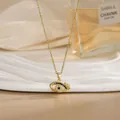 Golden rotating flower necklace with rotating evil eye pendant and zircon accents - Eyelash Evil Eye Style (XL02200)