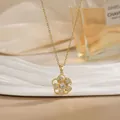 Elegant gold spinning flower necklace featuring sparkling white zircon stone petals - Round Micro Pave Sunflower Style (XL02201)