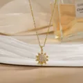 Elegant gold spinning sunflower pendant necklace with sparkling zircon stones - Plant Texture Sunflower Style (XL02203)
