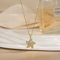 Golden starfish pendant necklace with sparkling pavé zircons on a classic link chain - Full Zirconia Starfish Style (XL02204)