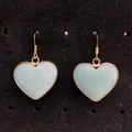 Natural heart-shaped turquoise drop earrings with gold plated edges and hooks - Light Blue (No. 2)