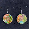 Detailed close-up of S925 silver ear hooks with colorful stone heart-shaped round charms - Heart (No.5)