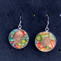 S925 silver drop earrings with colorful stone pattern and golden mandala charm - Mandala (No.1)