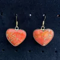 Orange heart stone drop earrings with golden border and classic hook style - Orange Red (No.3)
