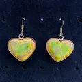 Colorful heart-shaped stone drop earrings with gold-plated trim and fishhook hooks - Red Yellow Green Texture (No. 4)